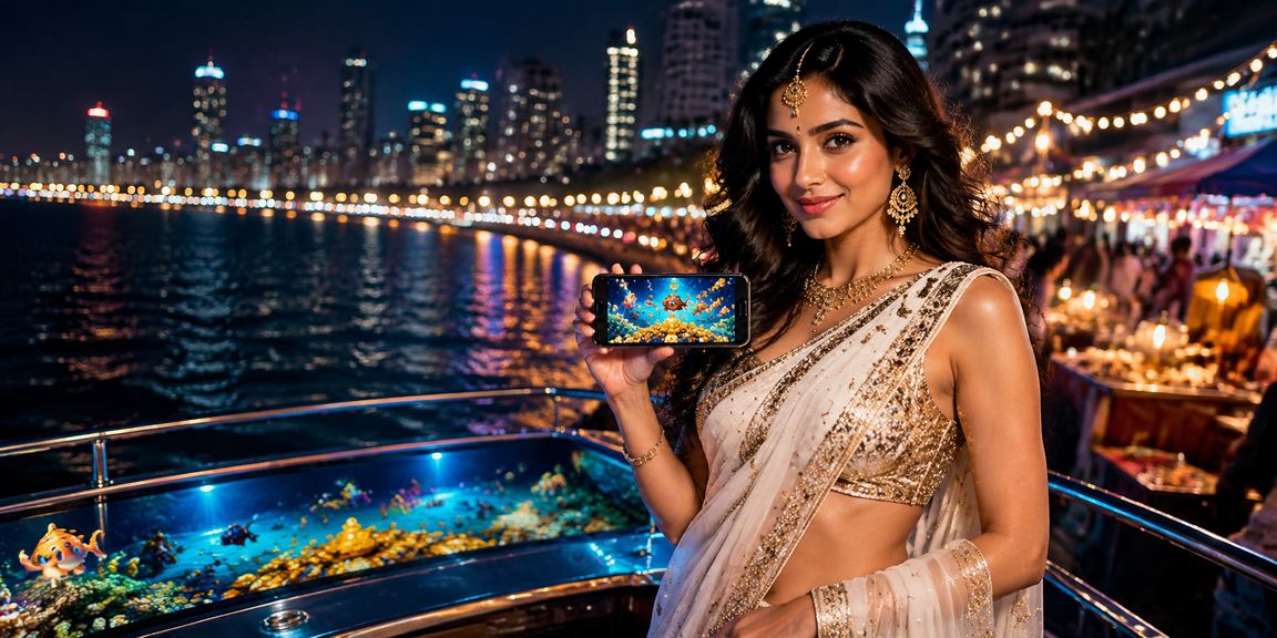 User playing Aviator game on mobile at Mumbai Marine Drive